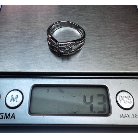 Estate Sterling Silver 925 Multi-Band Crossover Ring w/ CZ Accents Size 9.5 - Picture 10 of 11